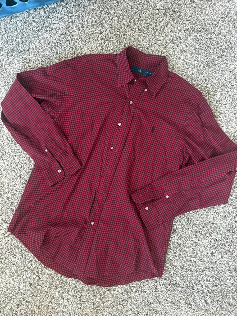 Polo by Ralph Lauren Burgundy and Black Check Long-Sleeve Dress Shirt
